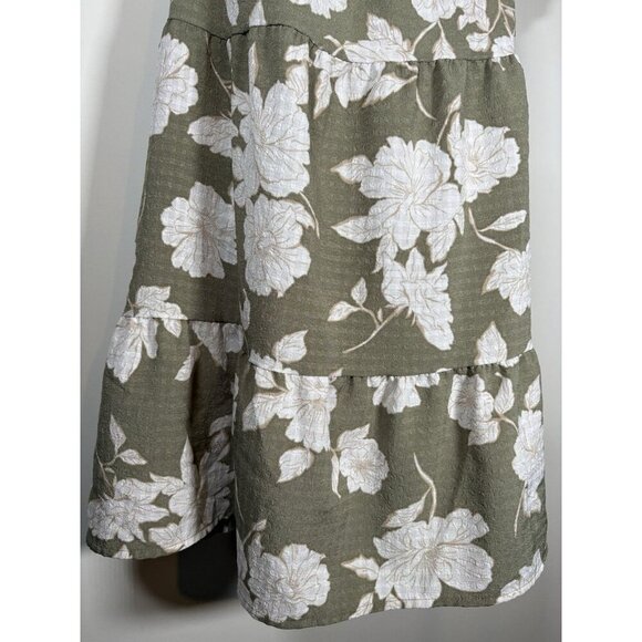 Blu Pepper Square Neck Tiered Baby Doll Green Floral Dress Cottagecore Small - Picture 3 of 7